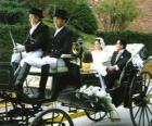 Новобрачные покинуть церемонию в конном экипаже